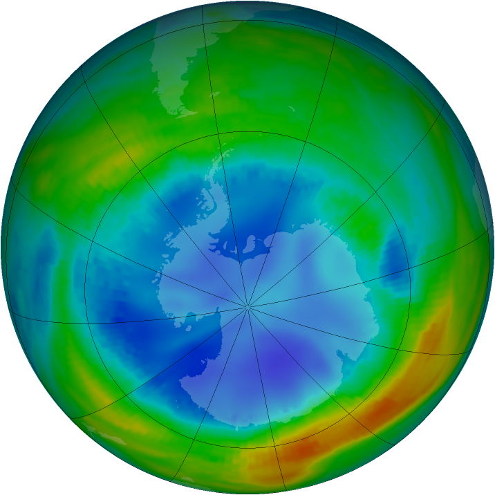 Antarctic ozone map for 11 August 1992